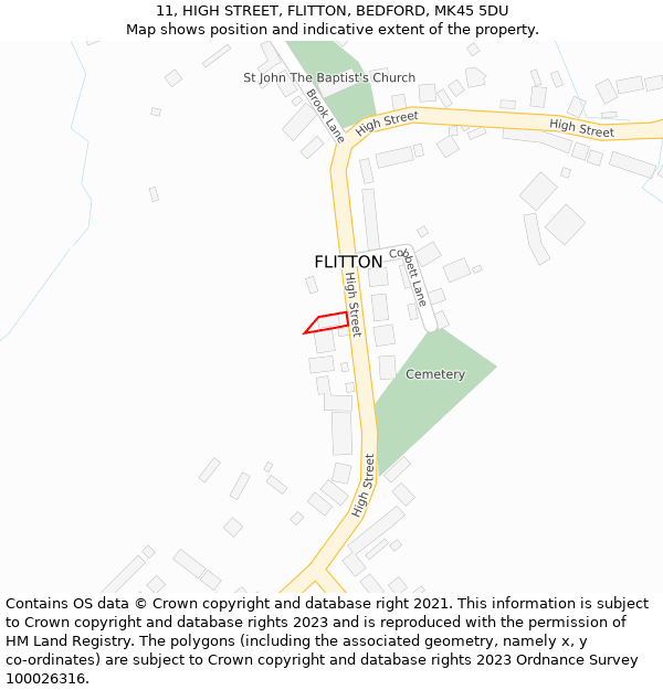 11, HIGH STREET, FLITTON, BEDFORD, MK45 5DU: Location map and indicative extent of plot