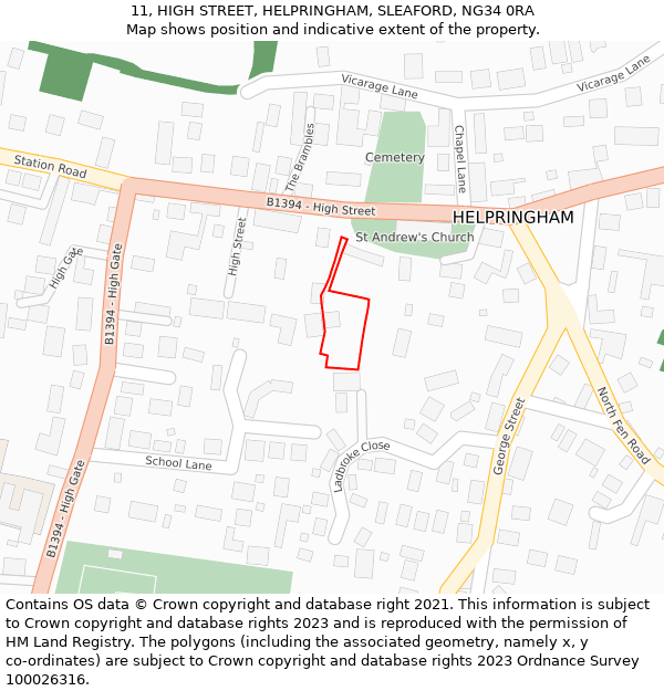 11, HIGH STREET, HELPRINGHAM, SLEAFORD, NG34 0RA: Location map and indicative extent of plot