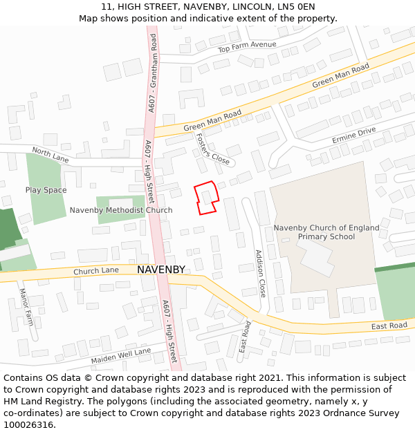 11, HIGH STREET, NAVENBY, LINCOLN, LN5 0EN: Location map and indicative extent of plot