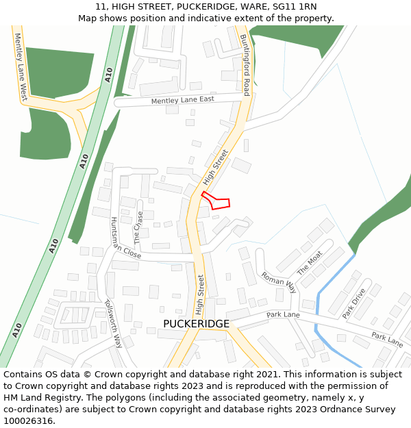 11, HIGH STREET, PUCKERIDGE, WARE, SG11 1RN: Location map and indicative extent of plot