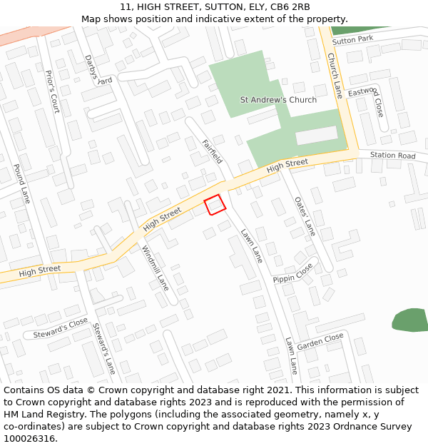 11, HIGH STREET, SUTTON, ELY, CB6 2RB: Location map and indicative extent of plot