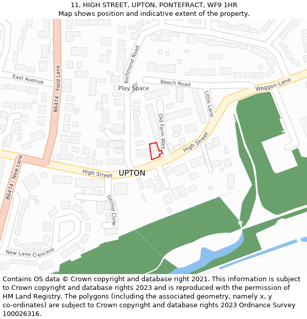 11, HIGH STREET, UPTON, PONTEFRACT, WF9 1HR: Location map and indicative extent of plot