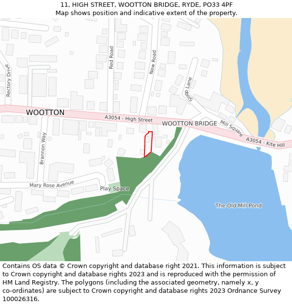 11, HIGH STREET, WOOTTON BRIDGE, RYDE, PO33 4PF: Location map and indicative extent of plot