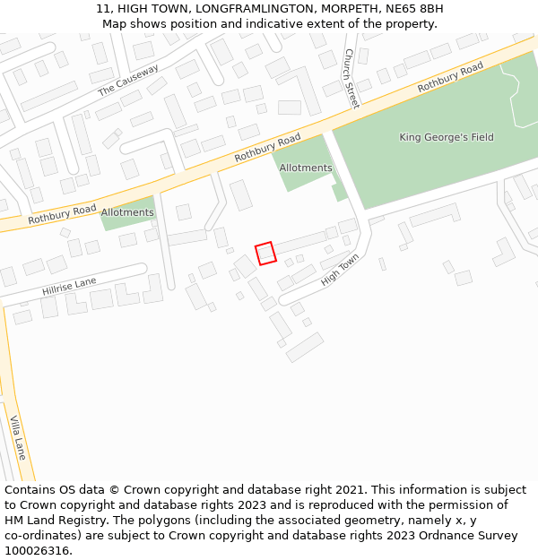 11, HIGH TOWN, LONGFRAMLINGTON, MORPETH, NE65 8BH: Location map and indicative extent of plot