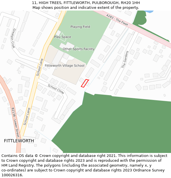 11, HIGH TREES, FITTLEWORTH, PULBOROUGH, RH20 1HH: Location map and indicative extent of plot