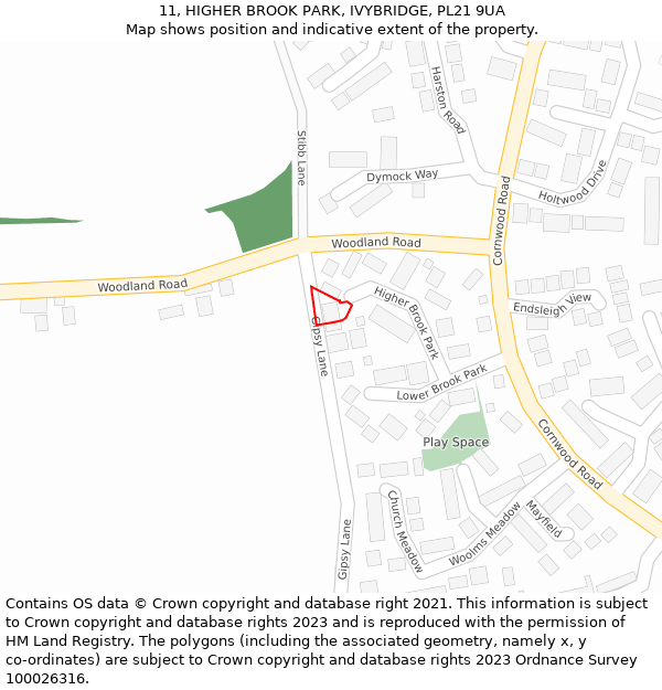 11, HIGHER BROOK PARK, IVYBRIDGE, PL21 9UA: Location map and indicative extent of plot