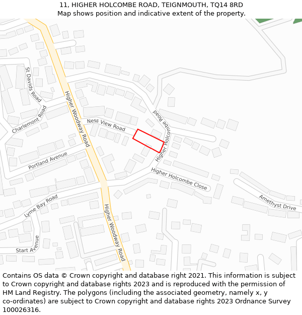 11, HIGHER HOLCOMBE ROAD, TEIGNMOUTH, TQ14 8RD: Location map and indicative extent of plot