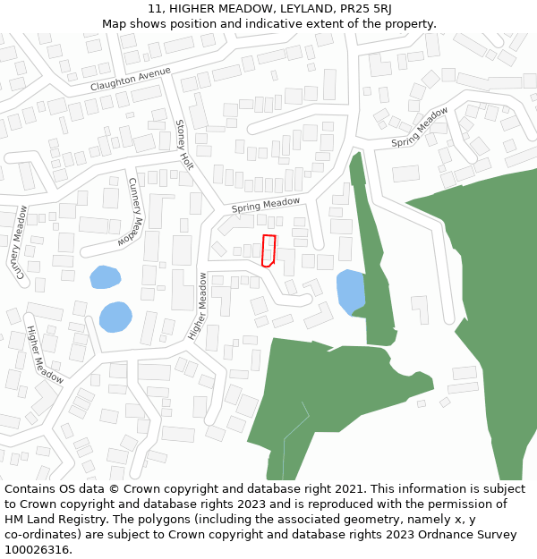 11, HIGHER MEADOW, LEYLAND, PR25 5RJ: Location map and indicative extent of plot