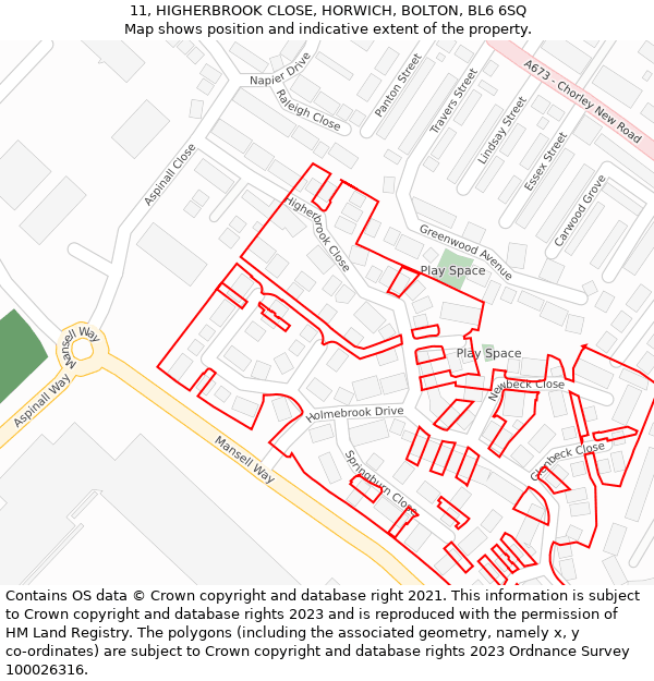 11, HIGHERBROOK CLOSE, HORWICH, BOLTON, BL6 6SQ: Location map and indicative extent of plot