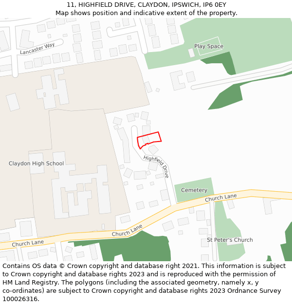 11, HIGHFIELD DRIVE, CLAYDON, IPSWICH, IP6 0EY: Location map and indicative extent of plot