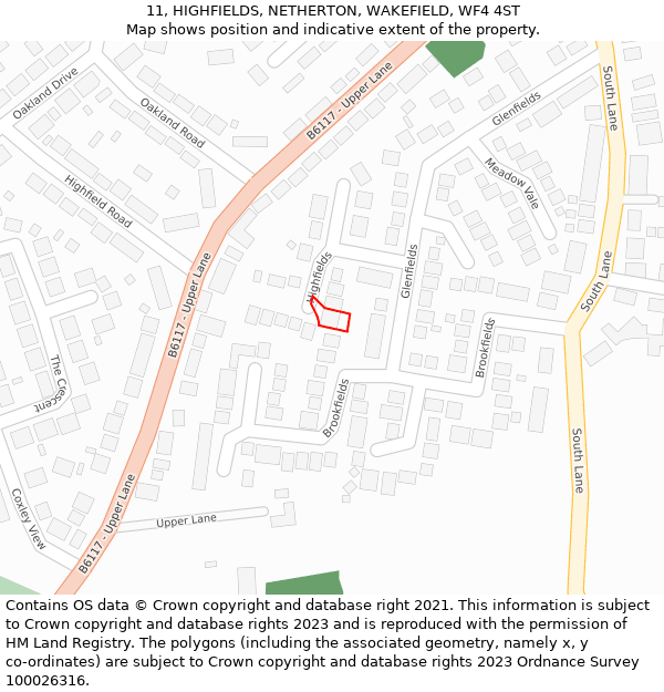 11, HIGHFIELDS, NETHERTON, WAKEFIELD, WF4 4ST: Location map and indicative extent of plot