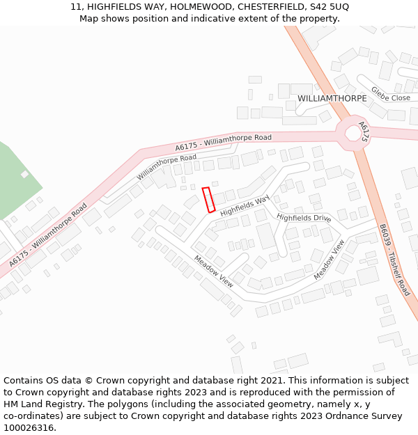 11, HIGHFIELDS WAY, HOLMEWOOD, CHESTERFIELD, S42 5UQ: Location map and indicative extent of plot