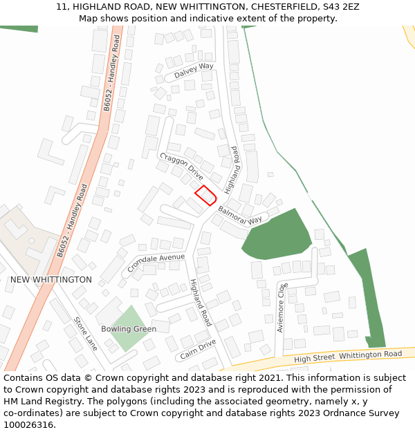 11, HIGHLAND ROAD, NEW WHITTINGTON, CHESTERFIELD, S43 2EZ: Location map and indicative extent of plot