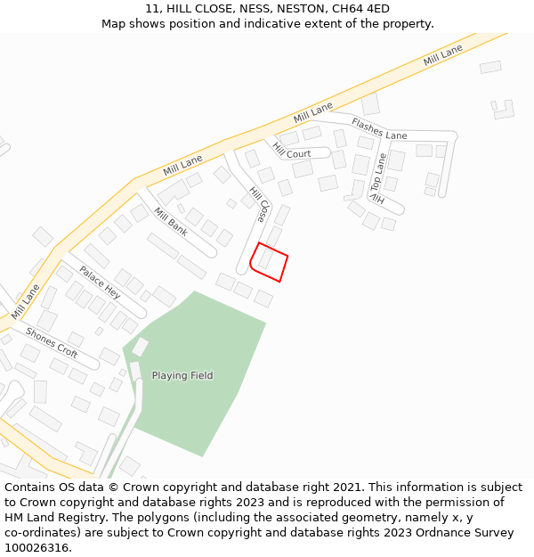 11, HILL CLOSE, NESS, NESTON, CH64 4ED: Location map and indicative extent of plot