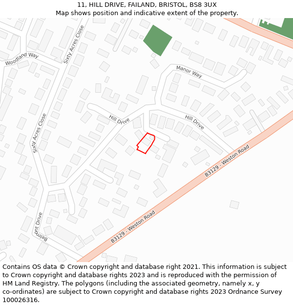 11, HILL DRIVE, FAILAND, BRISTOL, BS8 3UX: Location map and indicative extent of plot