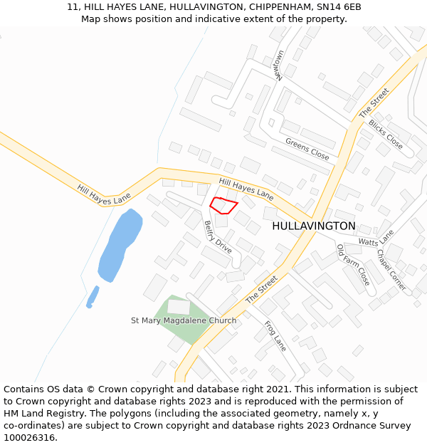 11, HILL HAYES LANE, HULLAVINGTON, CHIPPENHAM, SN14 6EB: Location map and indicative extent of plot