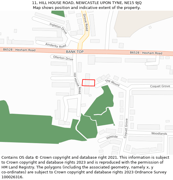 11, HILL HOUSE ROAD, NEWCASTLE UPON TYNE, NE15 9JQ: Location map and indicative extent of plot