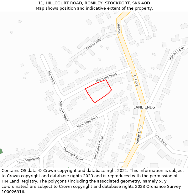 11, HILLCOURT ROAD, ROMILEY, STOCKPORT, SK6 4QD: Location map and indicative extent of plot