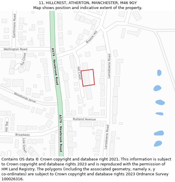 11, HILLCREST, ATHERTON, MANCHESTER, M46 9GY: Location map and indicative extent of plot