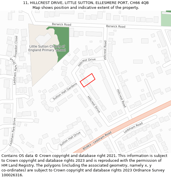 11, HILLCREST DRIVE, LITTLE SUTTON, ELLESMERE PORT, CH66 4QB: Location map and indicative extent of plot