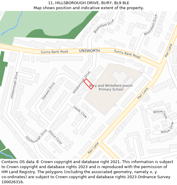 11, HILLSBOROUGH DRIVE, BURY, BL9 8LE: Location map and indicative extent of plot