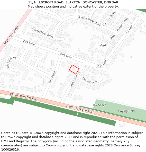 11, HILLSCROFT ROAD, BLAXTON, DONCASTER, DN9 3AR: Location map and indicative extent of plot