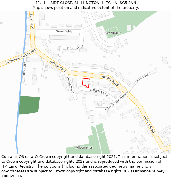 11, HILLSIDE CLOSE, SHILLINGTON, HITCHIN, SG5 3NN: Location map and indicative extent of plot