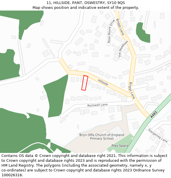 11, HILLSIDE, PANT, OSWESTRY, SY10 9QS: Location map and indicative extent of plot