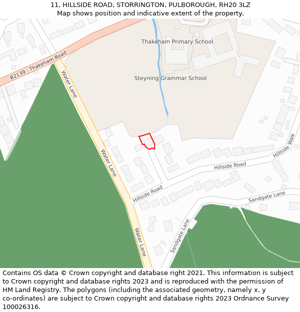 11, HILLSIDE ROAD, STORRINGTON, PULBOROUGH, RH20 3LZ: Location map and indicative extent of plot