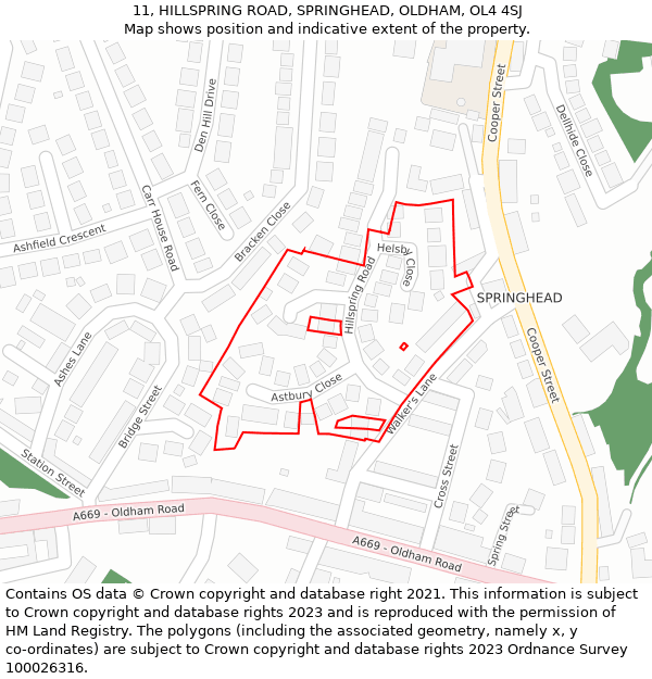 11, HILLSPRING ROAD, SPRINGHEAD, OLDHAM, OL4 4SJ: Location map and indicative extent of plot