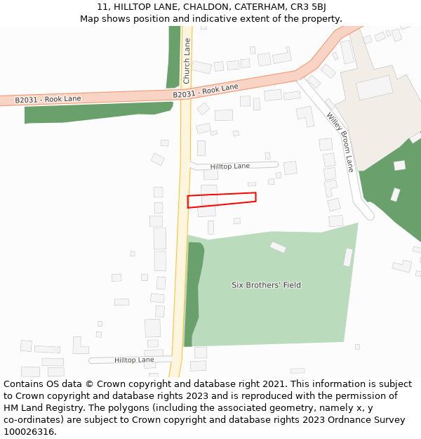 11, HILLTOP LANE, CHALDON, CATERHAM, CR3 5BJ: Location map and indicative extent of plot