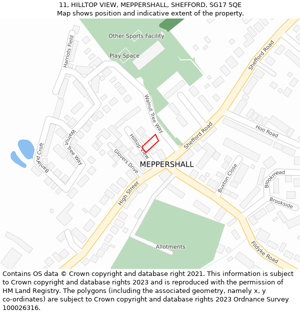 11, HILLTOP VIEW, MEPPERSHALL, SHEFFORD, SG17 5QE: Location map and indicative extent of plot