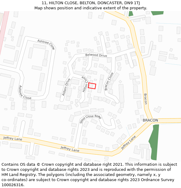 11, HILTON CLOSE, BELTON, DONCASTER, DN9 1TJ: Location map and indicative extent of plot