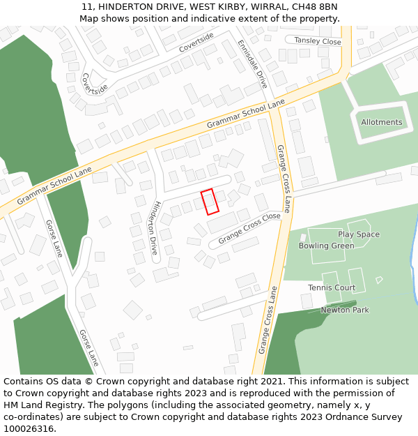 11, HINDERTON DRIVE, WEST KIRBY, WIRRAL, CH48 8BN: Location map and indicative extent of plot