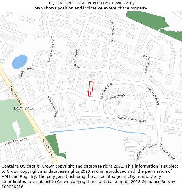 11, HINTON CLOSE, PONTEFRACT, WF8 2UQ: Location map and indicative extent of plot