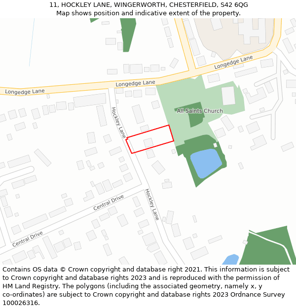 11, HOCKLEY LANE, WINGERWORTH, CHESTERFIELD, S42 6QG: Location map and indicative extent of plot