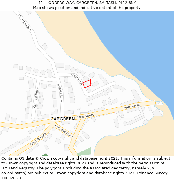 11, HODDERS WAY, CARGREEN, SALTASH, PL12 6NY: Location map and indicative extent of plot