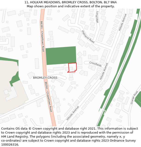 11, HOLKAR MEADOWS, BROMLEY CROSS, BOLTON, BL7 9NA: Location map and indicative extent of plot