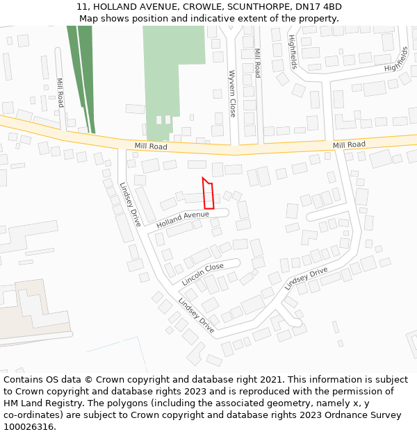 11, HOLLAND AVENUE, CROWLE, SCUNTHORPE, DN17 4BD: Location map and indicative extent of plot