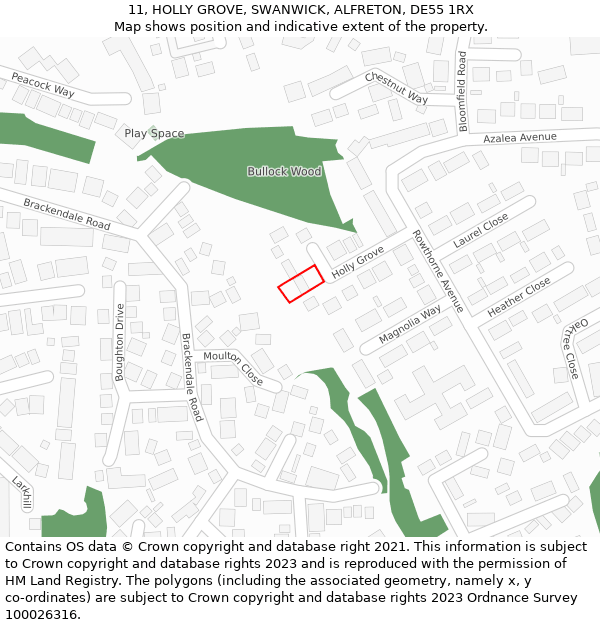 11, HOLLY GROVE, SWANWICK, ALFRETON, DE55 1RX: Location map and indicative extent of plot