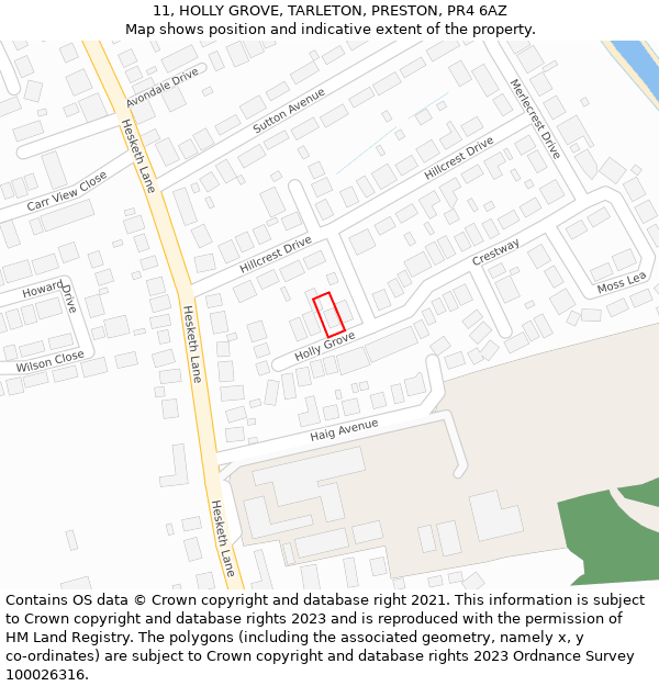 11, HOLLY GROVE, TARLETON, PRESTON, PR4 6AZ: Location map and indicative extent of plot