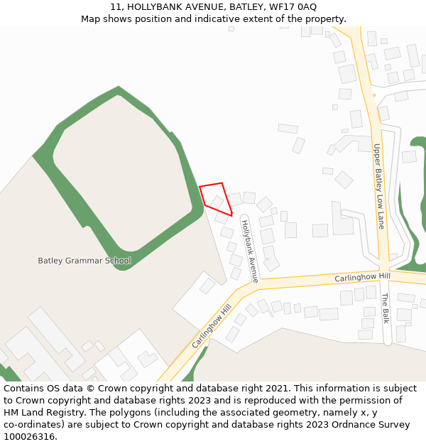 11, HOLLYBANK AVENUE, BATLEY, WF17 0AQ: Location map and indicative extent of plot