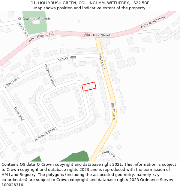 11, HOLLYBUSH GREEN, COLLINGHAM, WETHERBY, LS22 5BE: Location map and indicative extent of plot