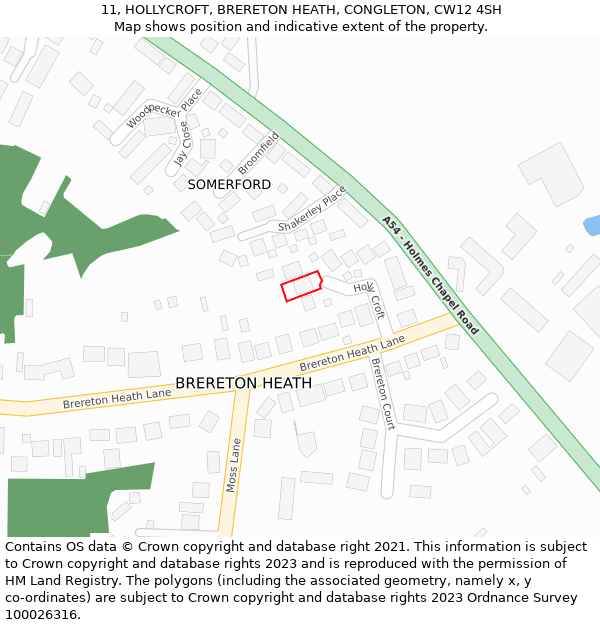 11, HOLLYCROFT, BRERETON HEATH, CONGLETON, CW12 4SH: Location map and indicative extent of plot