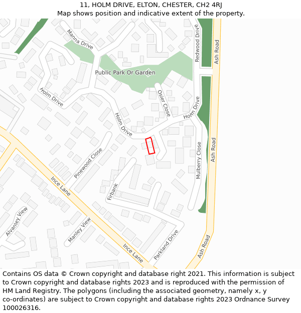 11, HOLM DRIVE, ELTON, CHESTER, CH2 4RJ: Location map and indicative extent of plot