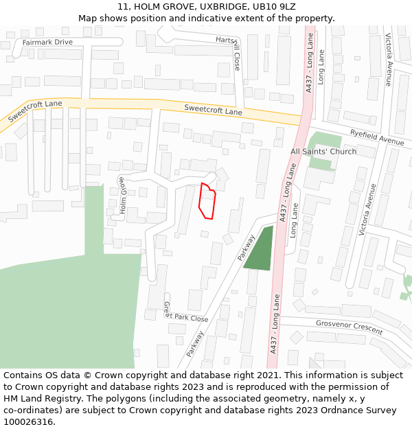 11, HOLM GROVE, UXBRIDGE, UB10 9LZ: Location map and indicative extent of plot