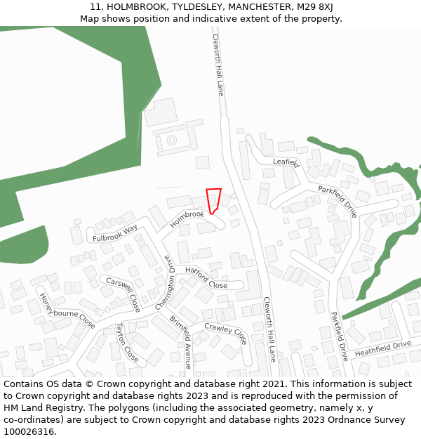 11, HOLMBROOK, TYLDESLEY, MANCHESTER, M29 8XJ: Location map and indicative extent of plot