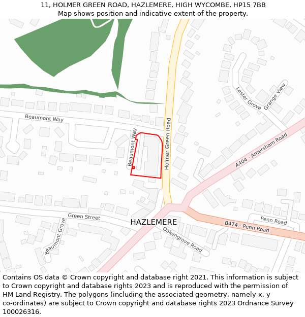 11, HOLMER GREEN ROAD, HAZLEMERE, HIGH WYCOMBE, HP15 7BB: Location map and indicative extent of plot