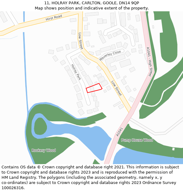 11, HOLRAY PARK, CARLTON, GOOLE, DN14 9QP: Location map and indicative extent of plot