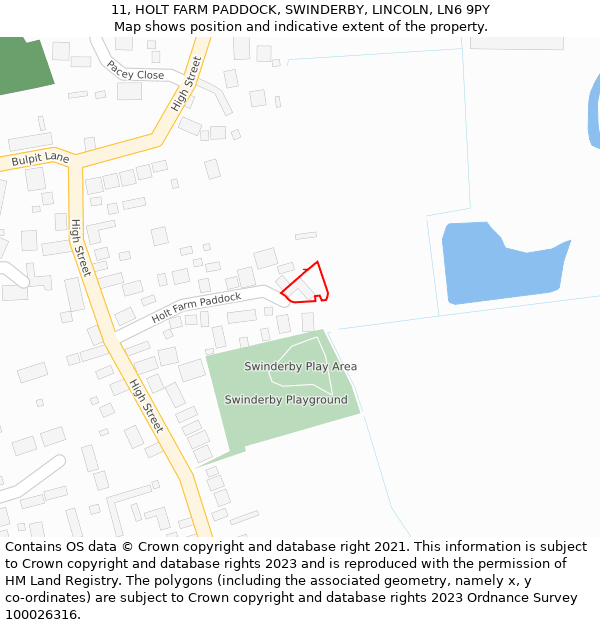 11, HOLT FARM PADDOCK, SWINDERBY, LINCOLN, LN6 9PY: Location map and indicative extent of plot